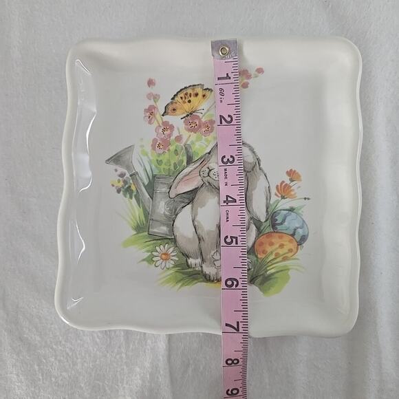 Effetti D'Arte Bunny Rabbit Flowers 7x7" Square Plate Italy Spring Cottage - Picture 8 of 8